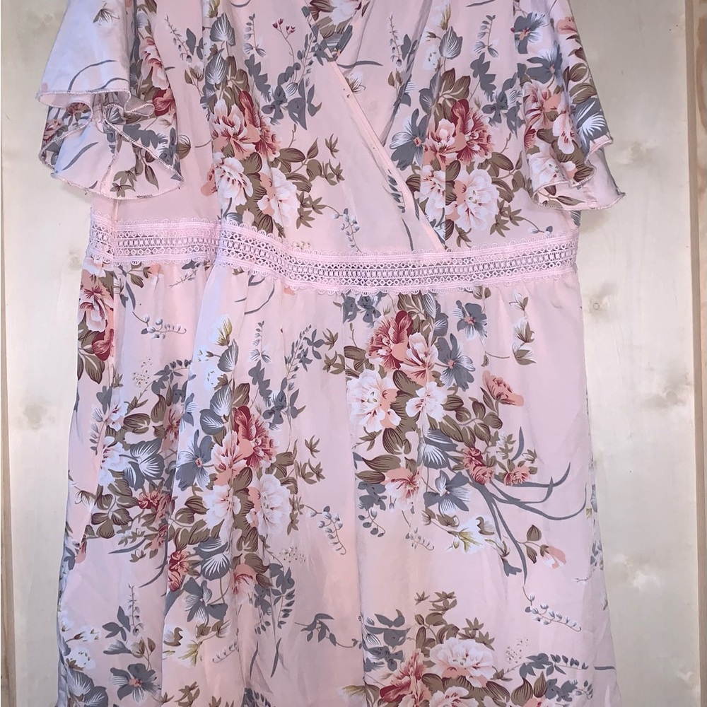 SHEIN Blush Pink Floral Wrap-Front Casual Dress